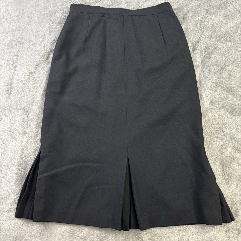 VTG Black Midi Skirt Size 14 Wool Vents Pleated Preppy Academia Minimalist RARE